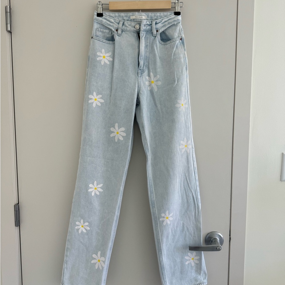 Light Blue Daisy Desigb Women's Jeans Pacsun
